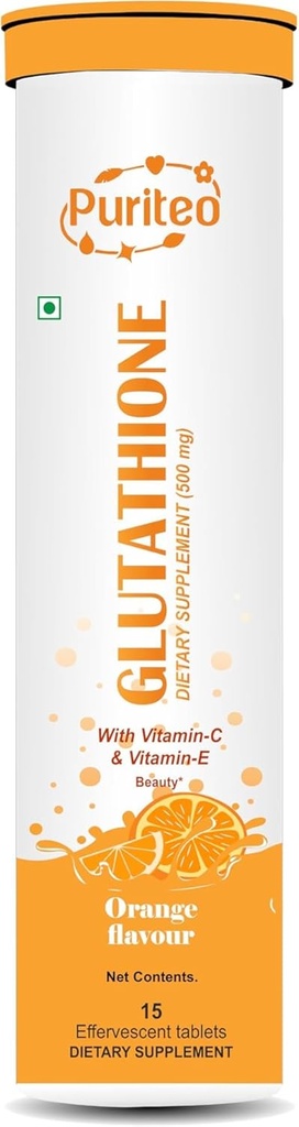 Glutation 15 Tabletki musujące z witaminą C & E, dla przezroczystej skóry i nawodnienia, bez dodatku cukru, aromat pomarańczowy - (15 tabletek, opakowanie po 1)