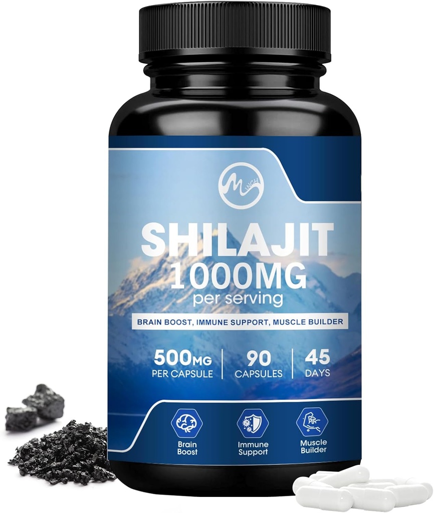 Suplement Shilajit, Shilajit kapsułki z kwasem Fulvic dla mężczyzn i kobiet, Shilajit z 85 + Ślad minerałów dla energii, wydajności i zdrowia immunologicznego 124; Non-GMO - 90 kapsułki