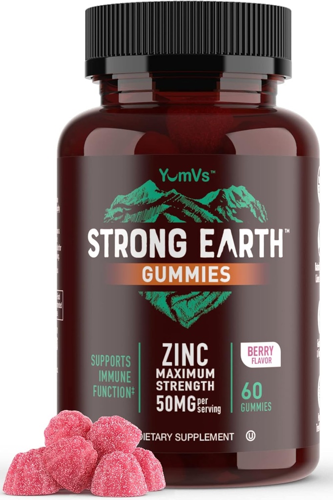Silna Ziemia - 50mg Gummies cynku dla dzieci i dorosłych (60 hrabiego) - Wsparcie immunologiczne i suplement przeciwutleniacz - Pyszny naturalny Flavor Cynk Suplement Gummy - Gluten, Nie GMO, Wegan - Cynk do żucia