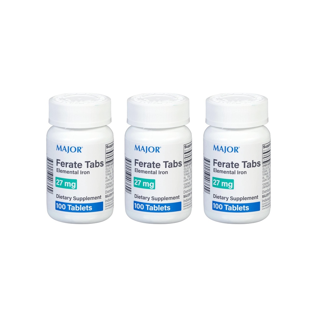 Major 27 mg Parate Tabs - Glukonian żelazny Elemental Iron Dietary Supplement - 100 Count (3 Pack)