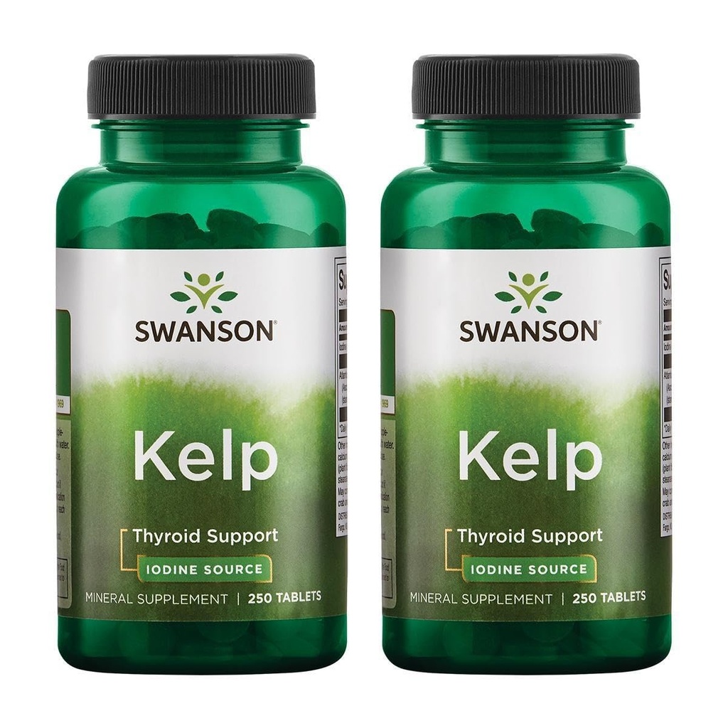 Swanson Kelp - Naturalne źródło jodu wspierające zdrowie tarczycy - Suplement mineralny w / źródło jodu Znormalizowane 0,4% - (250 tabletek, 225µg każdy) (2 opakowania)