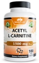 NaturaLife Labs Acetyl L- Carnitine (ALCAR) 1500 mg na jedną porcję - 100 kapsułek - Non-GMO, Gluten- Free, Vegan
