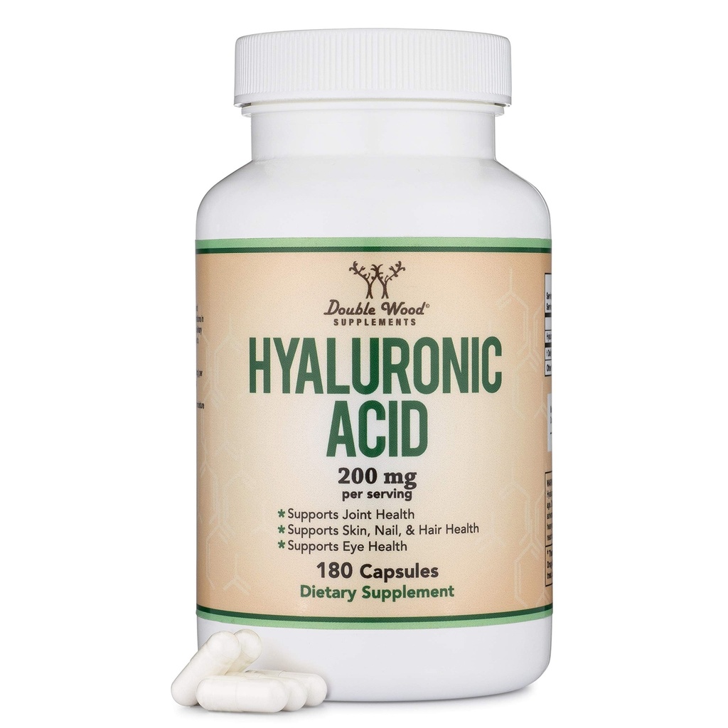 Suplementy kwasu hialuronowego -180 Kapsułki (Ulepszenia Efekty Hialuronic Acid Serum for Face) 200mg Na Podawanie na Podtrzymanie starzenia skóry i twarzy (Acido Hialuronico) Gluten Darmowe przez podwójne drewno
