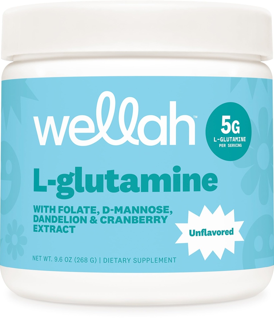 Wellah L- glutamina proszek nieflawored (50 Służenia) - 5g L- glutamina na porcję, słodzony stevią