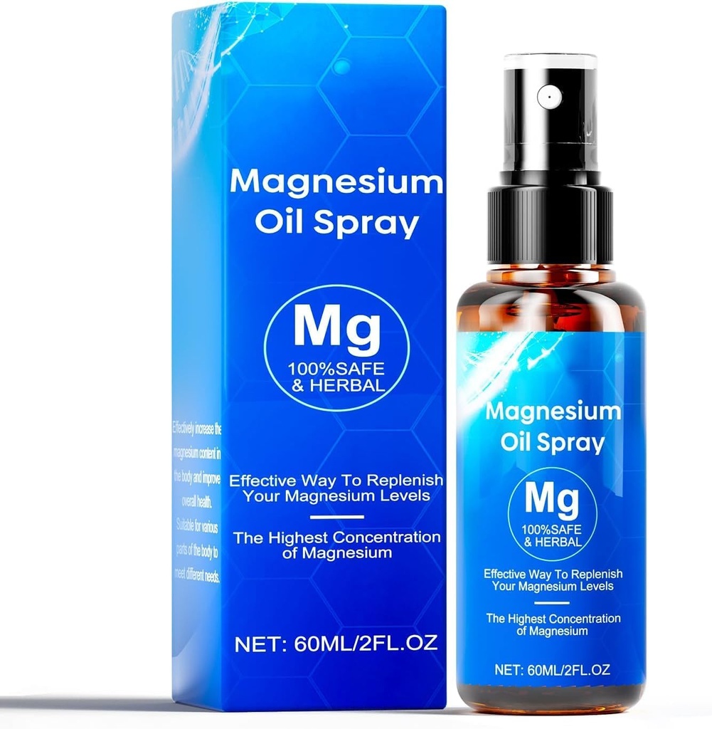 Rozpylacz oleju magnezowego, 60 ml rozpylacz magnezowy, 100% organiczny olej magnezowy Dodatkowa wytrzymałość, pobudza spokojny sen i relaks, rozpylacz magnezowy do stóp, snu i ciała, Łatwy do absorbowania i użytkowania