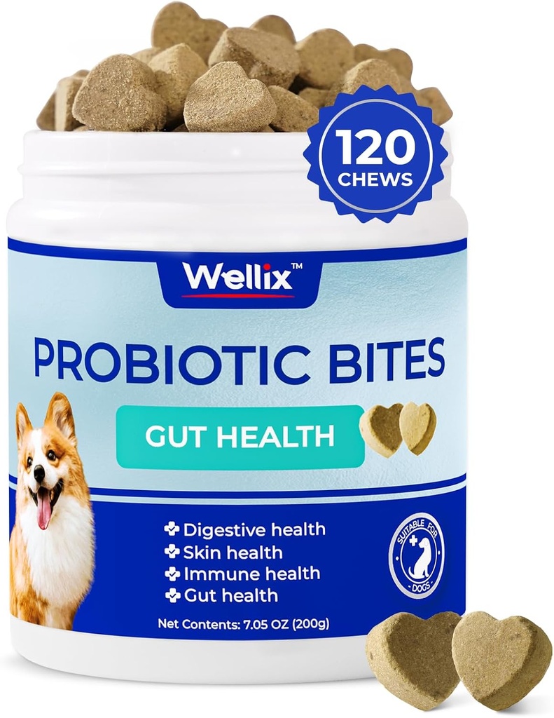 Wellix Probiotics for Dogs - Dog Probiotic Chews for Dog Digestive Health, Prevents Diarrhea, Allergies - Anti Diarrhea, Upset Stomach & Gas Relief