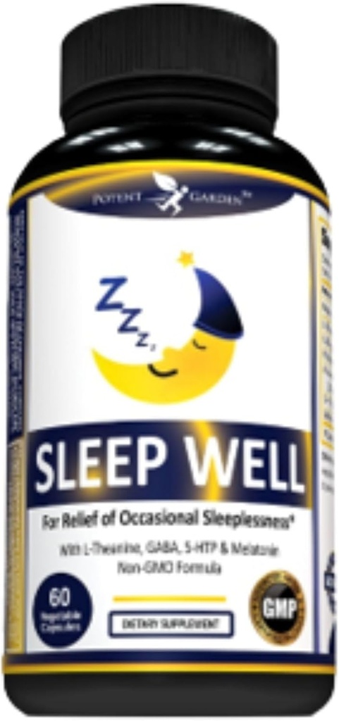 Pothent Garden Sleep Well Sleep Aid zawiera Melatonin Valerian Root L- Theanine GABA & More, Natural Seep Aid Non-Habit Forming Sleep Aid dla dorosłych z 60 Veggie Caps