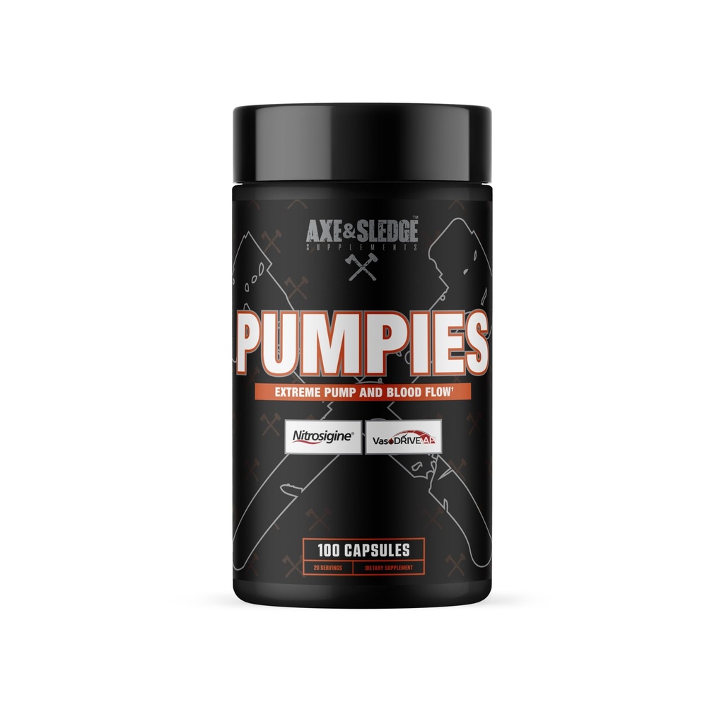 Axe & Sledge Supplements PUMPIES Acid Oxide Booster z VasoDrive- AP i Nitrosigine, Zwiększ pompy, Wydajność i Odzysk, 20 Słupki, 100 Kapsułki
