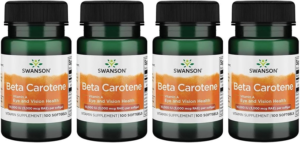 Swanson Beta- Caroten (Witamina A) Skin Eye Immune System Health Antioksydant Support 10000 Iu (3000 µg) 100 Sgels (4 opakowania)