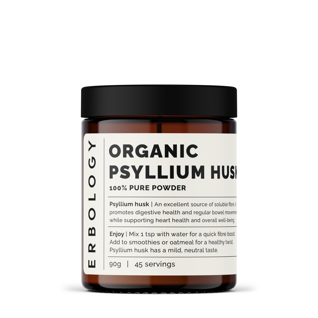 Erbologia Organic Psyllium Husk Powder 3.2 oz - 45 Służenia - Promotes Digestive Health i Regularne Movel Movements - Zrównoważony Sourced prosto z gospodarstwa w Indiach - Mała partia - Wegan - GMOFree