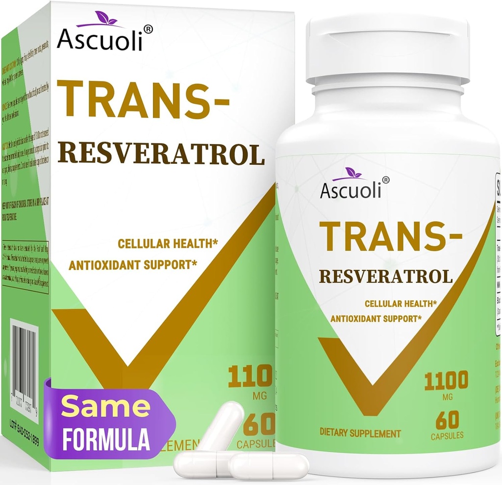 Ultra Purity Trans-Resveratrol 1100mg, 3-in-1 Advanced Formula Organic Resveratrol Supplement, Max Antioxidant, Anti-Aging, Skin Health, lmmune & Energy, 1 Pack