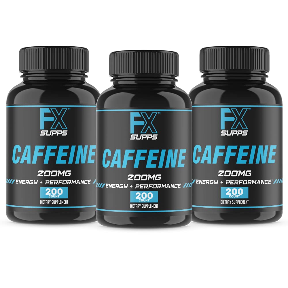 FXSUPPS Kofeina 200mg Pigułki (3- Pack, 600 Kapsułki) - Szybkie działania suplement wsparcia energetycznego dla mężczyzn i kobiet 124; Wsparcie Focus, Alertness & Metabolic Function Naturalnie