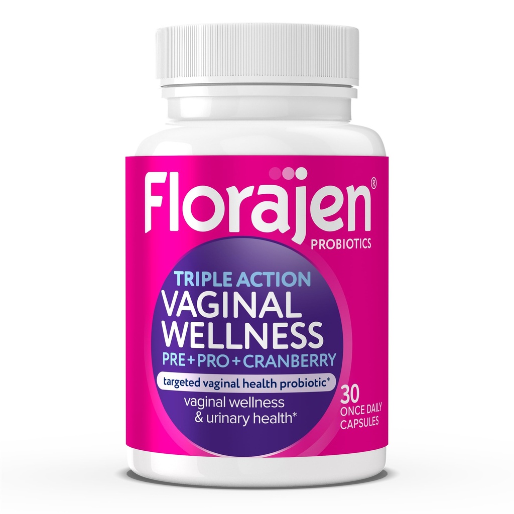 Florajen Women 's Triple- Action Probiotic, Prebiotic + Probiotic + Cranberry for Vaginal, Digestive, & Immune Support - Fast- Acting - Clinically-Studied - Gluten- Free & Vegan - 30- Count