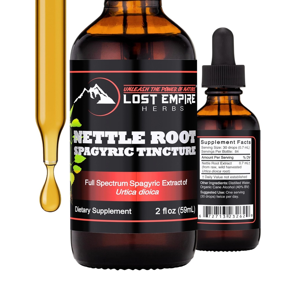 Lost Empire Herbs Nettle Root Extract Spagyric Tincture (2 fl oz) - Wild Hardered from Supplement for Men, Funkcja moczu, BPH, Utrata włosów - 3. strona Lab Tested