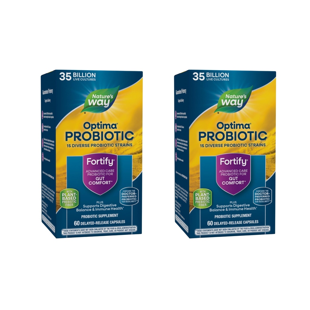 Nature 's Way Fortify Optima Probiotic dla dorosłych, 35 Billion Cultures, 15 Szczeliny, Wspiera równowagę pokarmową i zdrowie immunologiczne *, Nie wymaga chłodzenia, 60 Kapsułki (Opakowania maja Vary) - 2 Pack