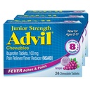 Advil Junior Siła do żucia Ibuprofen Reliever Pain i Fever Reducer, Ibuprofen dla dzieci Relief Pain, Grape - 24 Tabletki (Opakowanie po 3)