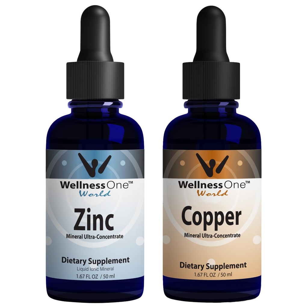 WelnessOne jonowy ciecz cynku i miedzi - Zinc- miedź wiązka do wsparcia układu immunologicznego & Joint, Nerve & Bone Health - 1.67 fl oz cynku i miedzi płynne krople