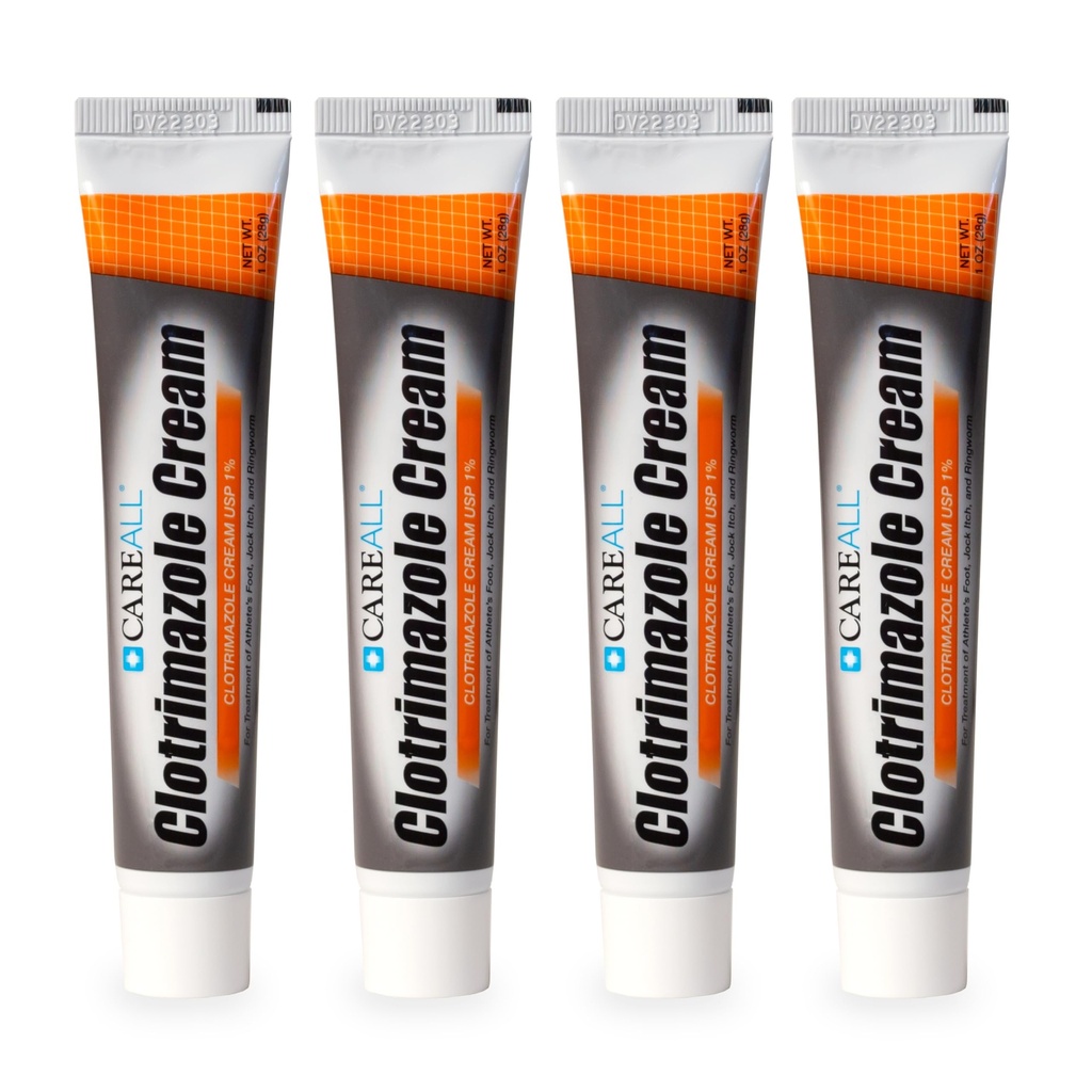 CareAll Klotrimazol krem przeciwgrzybiczy 1% USP 1.0 oz. (4 Pack), Leczy Najbardziej Athlete 's Foot, Jock Itch i Ringworm, Porównaj do wiodącej marki.