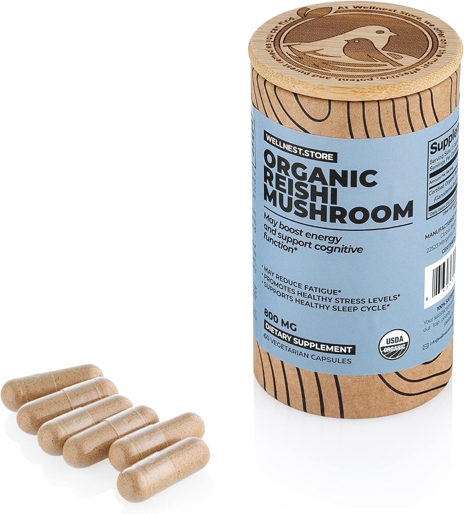Reishi Organic Mushroom Supplement Capsules 124; Ganoderma Extract, Immune Supplement Supplement España 124; Boosts Energy, Fights Fatigue & Supports Cognitive Function Description 124; Mushroom Extract Capsules (60)