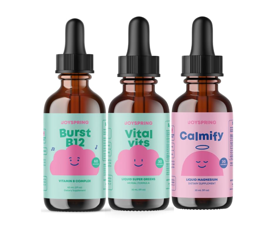 JoySpring B- Complex & Vital Vits z Magnezu Drops Bundle 124; Natural Sourced Kids Witamin & Minerały 124; Non-Alcoholic, Sugar- Free Liquid Formula Sugar 124; Vegan & Vegetarian Liquid Drops Suplement
