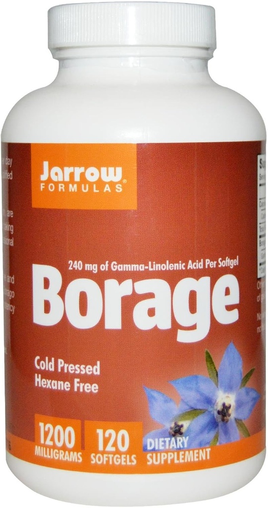 Jarrow Figuras Borage 1200 mg - 120 Softgels - Najwyższe źródło mocy GLA - Wsparcie zdrowia skóry i funkcji immunologicznych - Wsparcie dla łagodnego PMS Discomfort - Do 120 Służenia