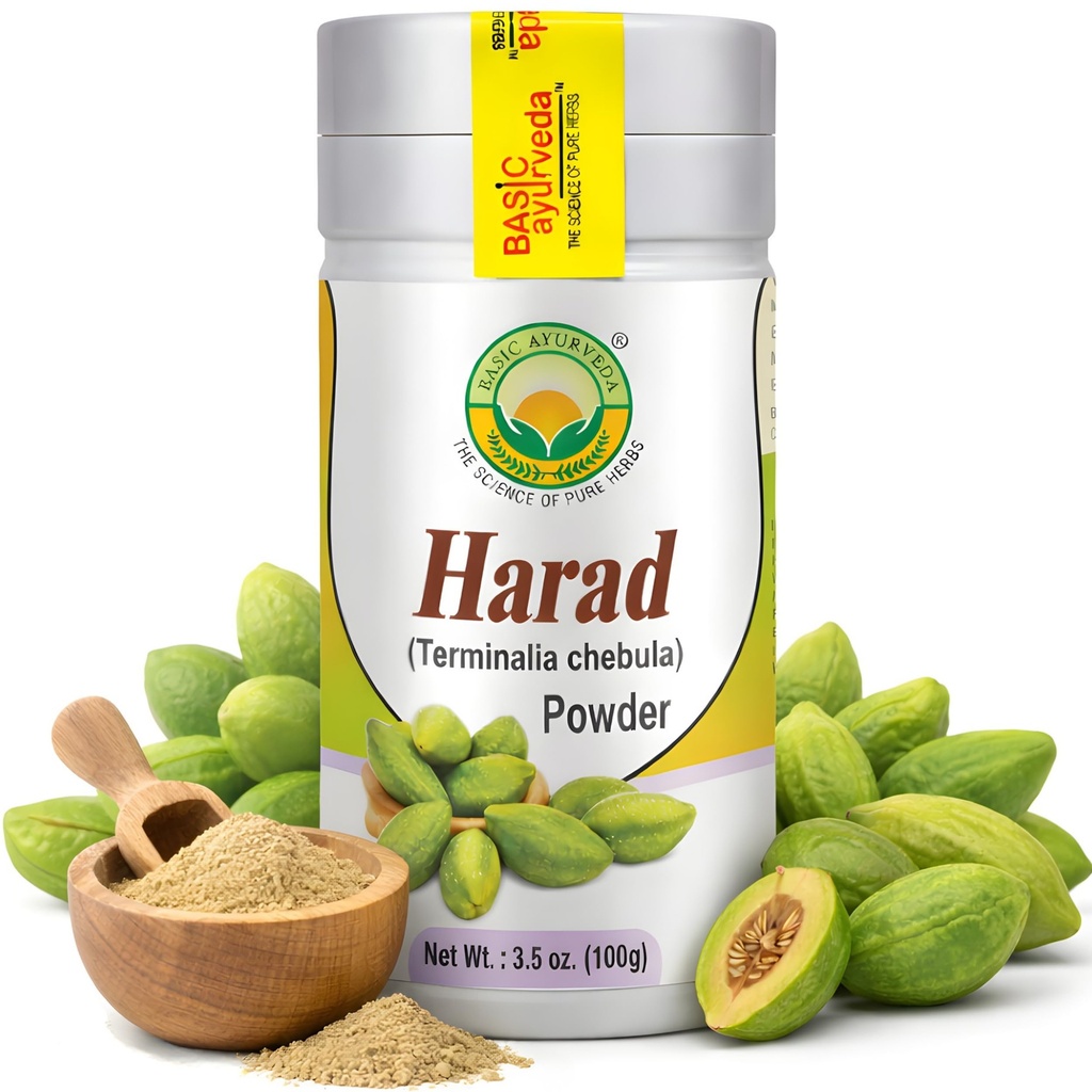 PODSTAWOWA AYURVEDA Haritaki Proszek Dwudziesty czwarty; 3.53 Oz (100g) Dwudziesty czwarty; Organiczny Harad w proszku do zdrowej diety 124; Natural Terminalia Chebula