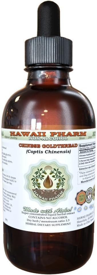 Chiński Goldthreae Alcohol- Free Liquid Extract, Chiński Goldthread (Coptis Chinensis) Suszony glicerol korzeniowy Hawaii Pharm Natural Herbal Supplement 2oz
