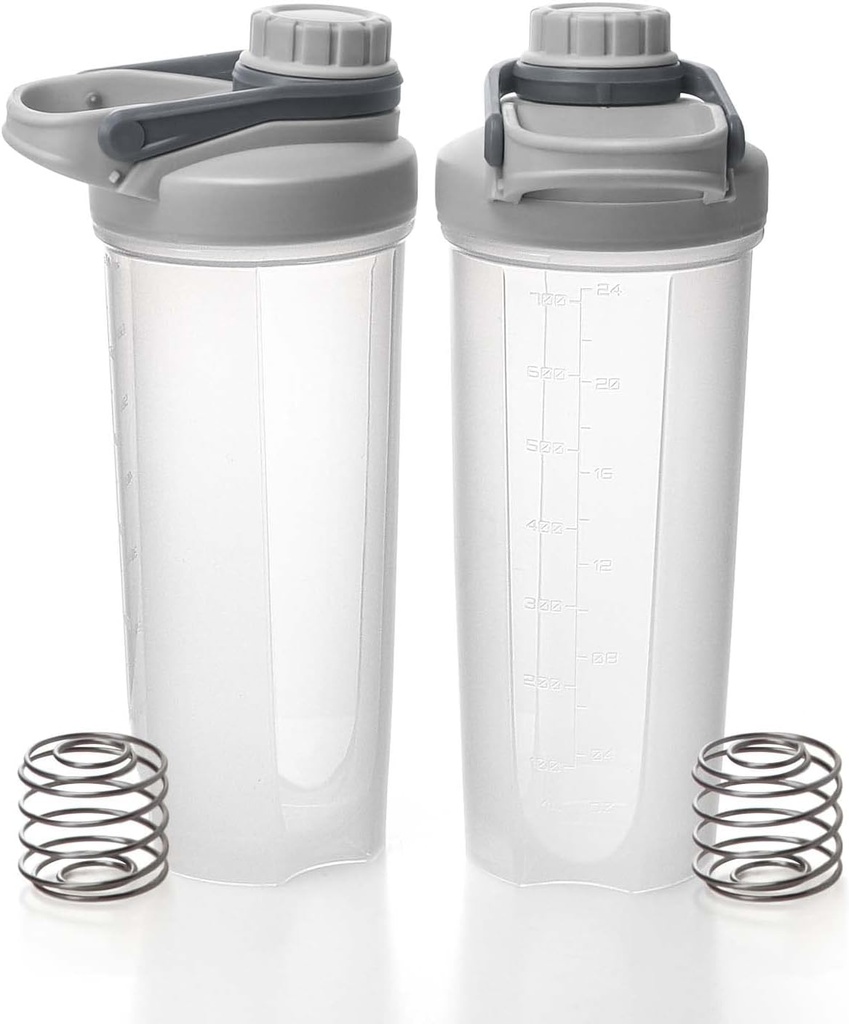 EYMPEU 2 Butelki shaker do mieszania białek BPA & Phthalate-, Solid Wkręt pokrywę nieszczelne Shaker Cup zmywarka Sejf do shakes białka 24oz, przezroczysty szary