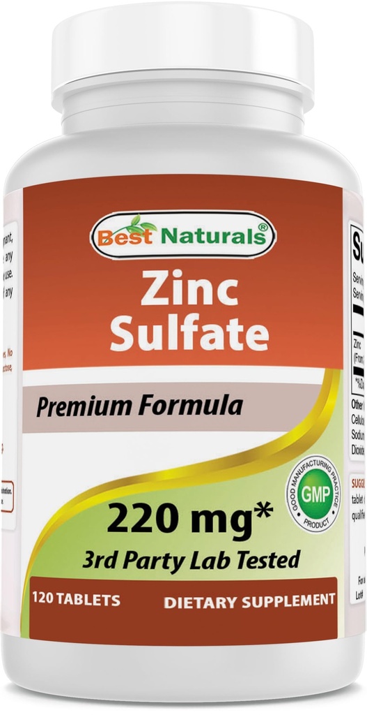 Najlepsze Naturals Cynk siarczan 220 mg 120 Tabletki - 3. strona Lab Tested - Made in USA - Gluten Free & Non-GMO