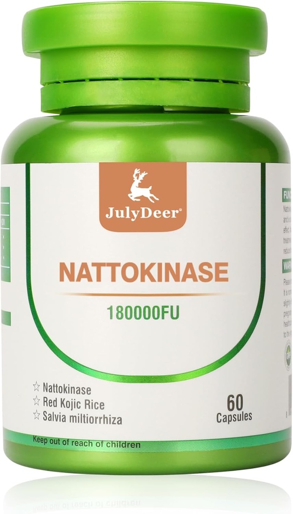 Nattokinaza Suplementy 180, 000FU Cała butelka 60 Kapsułki, 6, 000FU 2 Kapsułki Codzienne Suplementy odżywcze Enzymy systemowe Wegetariańskie Przyjazne dla układu krążenia i układu krążenia