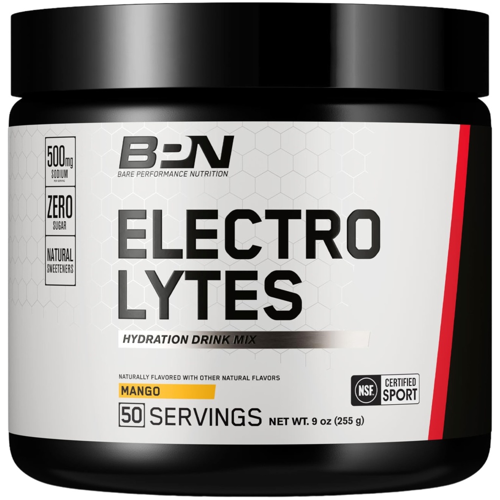 BPN Electrolytes Hydration Drink Mix 124; Proszek bez cukru Electrolyte 124; 500 mg sodu na serwowanie 124; Naturalnie słodzony 124; Mango, 50 Służenie