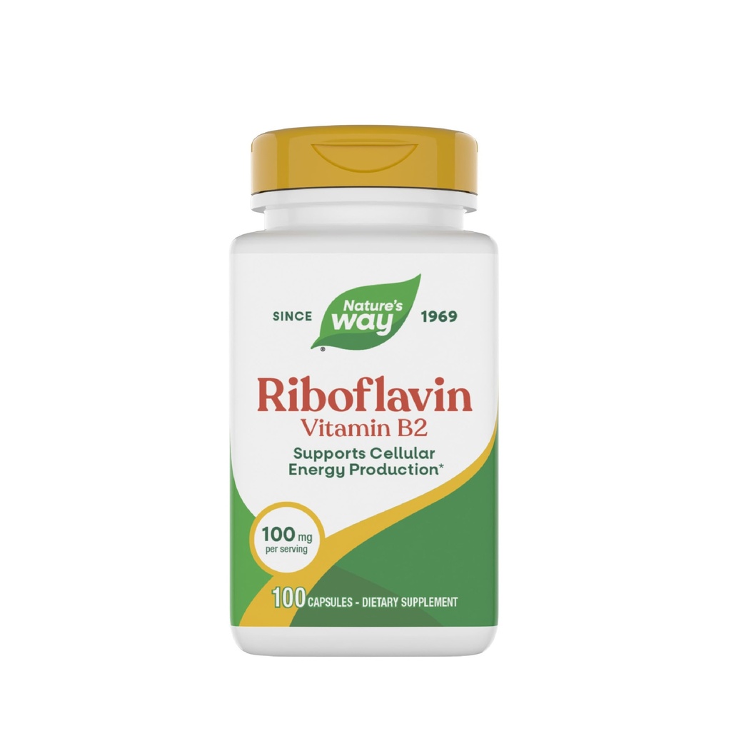 Nature 's Way Riboflavin Witamina B2, Wspiera produkcję energii komórkowej *, High Potency Riboflavin, 100 mg na jedną porcję, 100 kapsułek (Packaging May Vary)