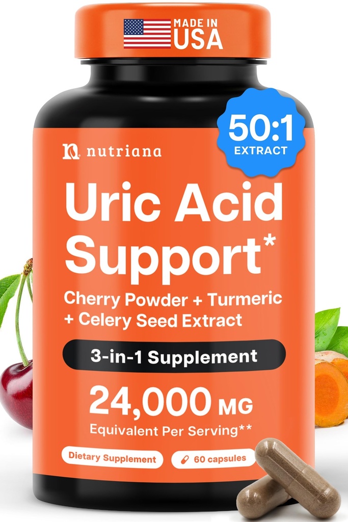 3 w 1 Czyszczenie kwasu moczowego - Tart Cherry Extract z Turmeric & Selery Seed Supplement Purge - Stopy i wsparcie wspólne - 60 Kapsułki wegetariańskie