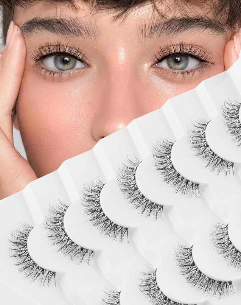 Natural False Eyelashes Clear Band Lashes Natural Look Jicoloor Wispy Faux Mink Lashes Demi- wispie Fake Lahes 12MM 7 Pary Wispy Dream (7mm- 12mm)