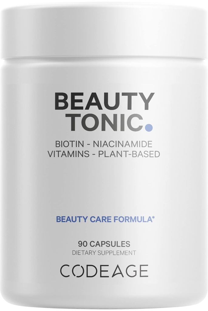Codeage Biotin Supplement with Witamina C, Witamina E, Witamina B6, Niacyna, Folate, Organiczny Mieszanka Żywności, Fitoceramidy, Astaksantyna, Selen - Piękno Tonik - Włosy, Skóra, i Nail Support - Wegan, 90 Ct