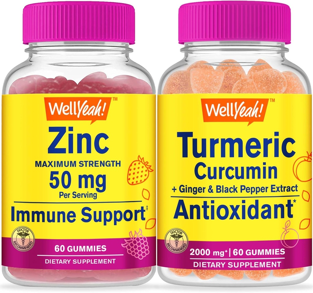 WellYeah Cynk + kurkumina turmerowa, Gummies Bundle - Great Desting, Suplement witaminy, Gluten Free, GMO Free, Gummy do żucia