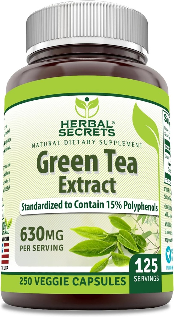 Herbal Secrets Green Tea Extract 630 Mg Na Podawanie 124; Veggie Capsule Supplement Agregat 124; Non-GMO Agregat 124; Gluten Free Agregates 124; Made in USA (1 Pack, 250 Count)