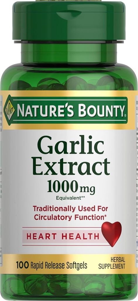Ekstrakt Garlic Bounty, Suplement ziołowy, Wspiera funkcje cyrkulacyjne, 1000mg, 100 Softgels szybkiego uwalniania