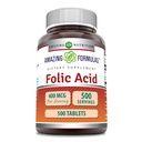 Amazing Supples Folic Acid (Witamina B9) 400 µg < 124; Tablets Supplement < 124; Non-GMO < 124; gluten < 124; Made in USA (1 Pack, 500 Count)