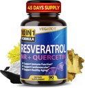VEGATOT 10 in 1 Wysoka wytrzymałość Resveratrol z Quercetin Zdrowe starzenia immunologicznego Boost mózgu wspólne wsparcie (90 Count (Pack of 1))