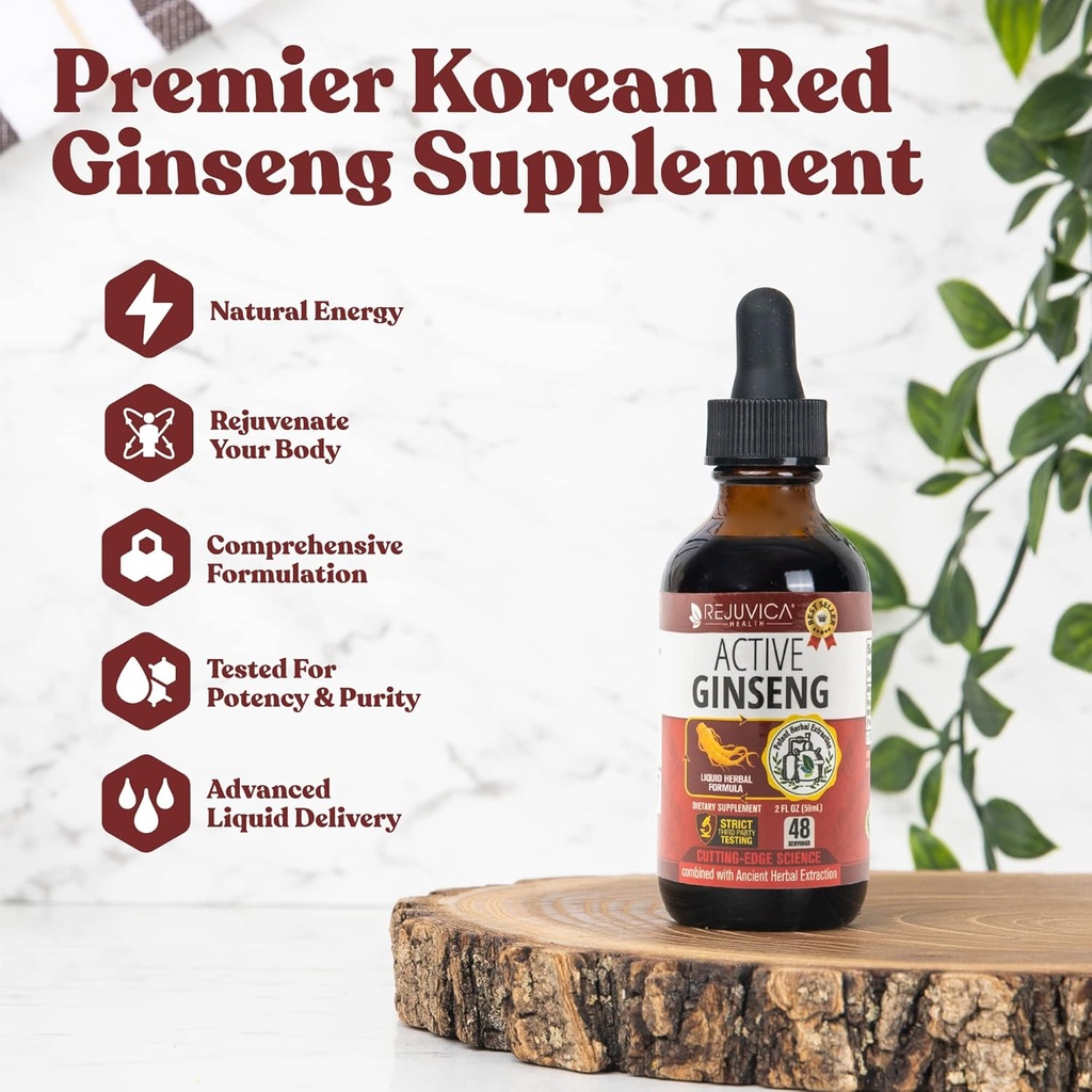 Aktywne Ginseng Koreański czerwony Panax Ginseng z naturalnych żeńsenozydów - Szybkie pochłanianie ciecz - Wspiera zdrową energię, witalność, nastrój i więcej