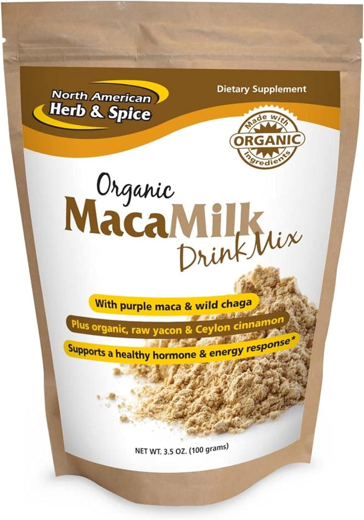 PÓŁNOCNY AMERYKAN HERB & SPICE MacaMilk - 3.5 oz - Fioletowy Maca & Wild Chaga Drink Mix - Wspiera zdrową reakcję hormonalną i energetyczną, zdrową funkcję mięśniową - Non-GMO - 30 Służenie
