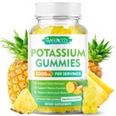 Cytrynian potasu Gummies 1000mg, Gummies suplement potasu o dużej mocy dla dorosłych Kobiety & Mężczyźni, Wsparcie Kurcze nogi & Mięśnie zdrowia, Cukier wolny, Smak ananasowy, 60 Count