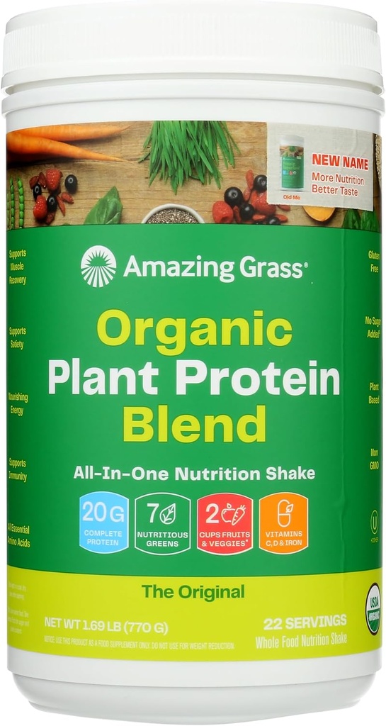 Amazing Grass Organic Plant Protein Blend: Vegan Protein Powder, New Protein Superfood Formula, All-In-One Nutrition Shake with Beet Root, Original, 22 Servings