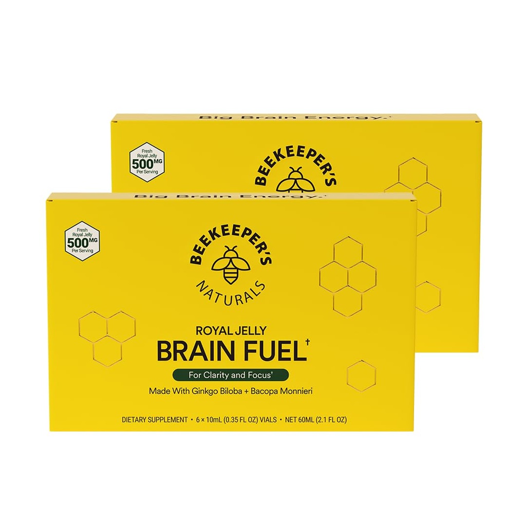 Pszczelarz 's Naturals B.LXR Brain Fuel - Memory, Focus and Clarity Liquid Formula, Wspiera Wydajność Royal Galaretka, Ginkgo Biloba, Bacopa Monnieri Keto Friendly, Gluten & Caffeine- Free, 6 ct (2 Pack)
