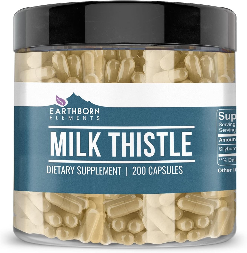 Earthborn Elements Milk Thistle 200 Kapsułki, Czyste i nierozcieńczone, Brak dodatków