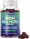 Irish Sea Moss Gummies - z Black Seed Elderberry Bladderwrack Burdock Turmeric Omega-3 Witaminy C D3 Cynk - Seamoss Suplementy dla dorosłych Kobiety Mężczyźni - Cukier wolny gluten wolny Wegan