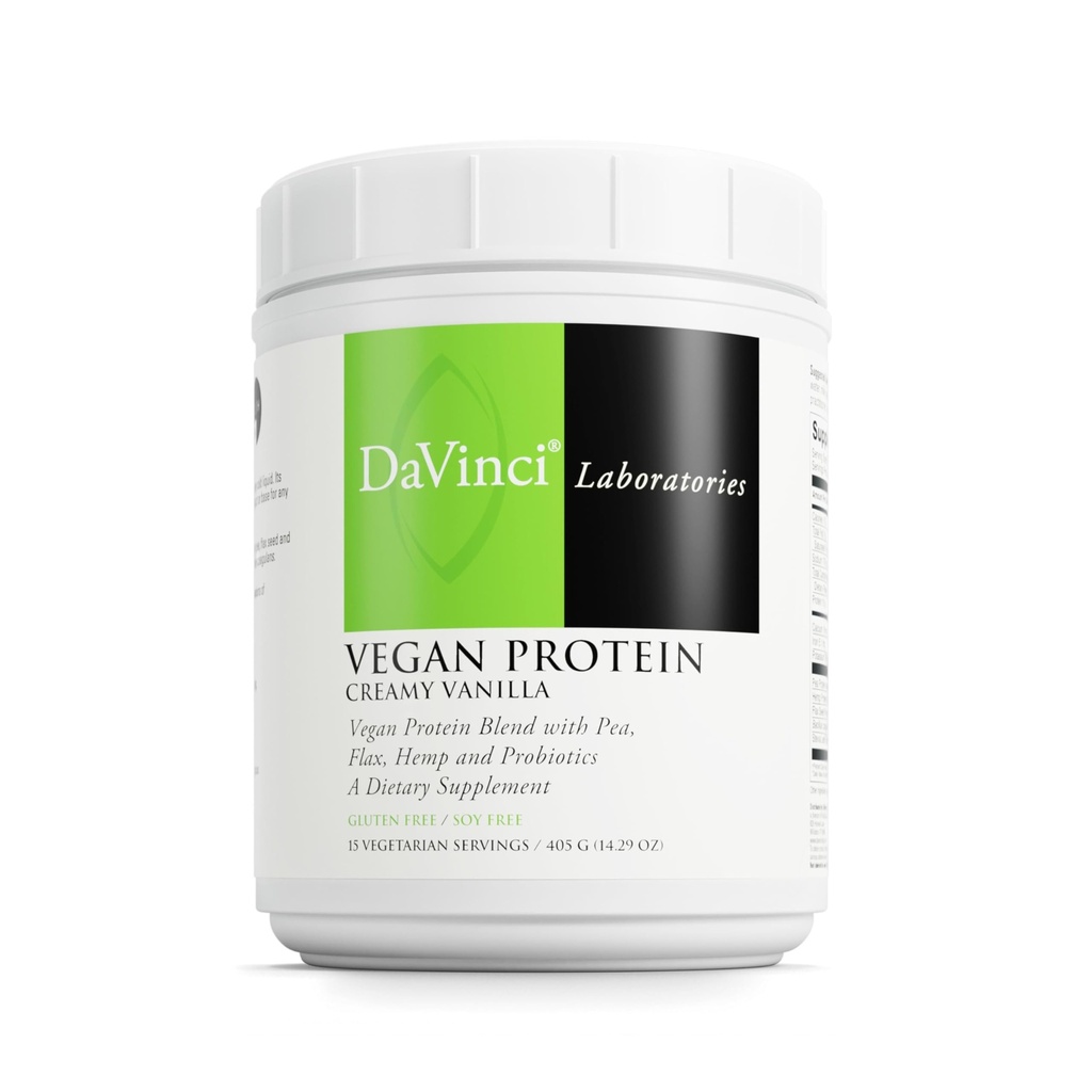 DaVinci Labs Vegan Protein - suplement do protein w proszku wspomaga naprawę mięśni i tkanek * - suplement do białka wegańskiego z białkiem grochu i nasion płatka - wanilia kremowa, 15 Sług (405 g)