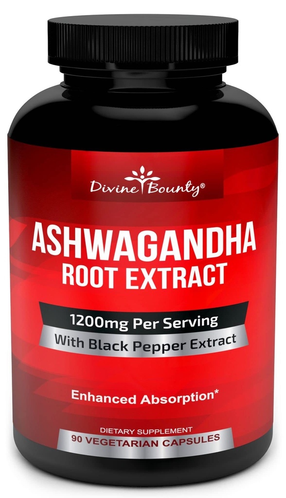 Boski Bounty Organic Ashwagandha Kapsułki - 1200mg Ashwagandha Proszek z czarnym pieprzem dla zwiększonej absorpcji - Aszwaganda Suplement dla Calmness & Mood Support - 90 Kapsułki wegetariańskie