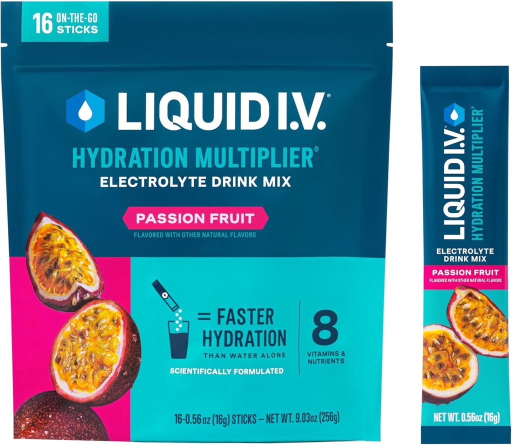 Płyn I.V. ® Nawodnienie Multiplier ® - Pasywne owoce - Proszek do nawadniania Pakiety do nawadniania 124; Proszek do nasączania elektrolitów Mieszanka do nasączania 124; Wygodne Pojedyncze Poduszki do Podłączania 124; NieGMO 124; 16 Podawanie (Opakowanie po 1)